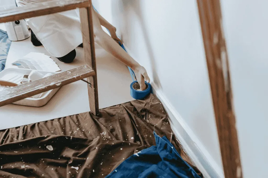 furniture and floor protection before interior painting work