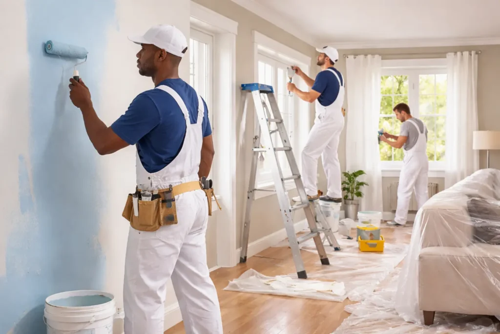 painter working interior painting job