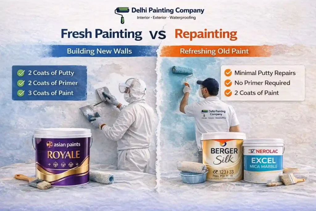 Fresh vs repainting cost of 3BHK in Delhi graphic