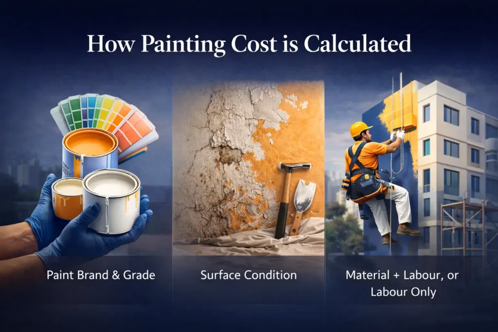 Factors affecting painting cost per sq ft including paint type surface condition and labour