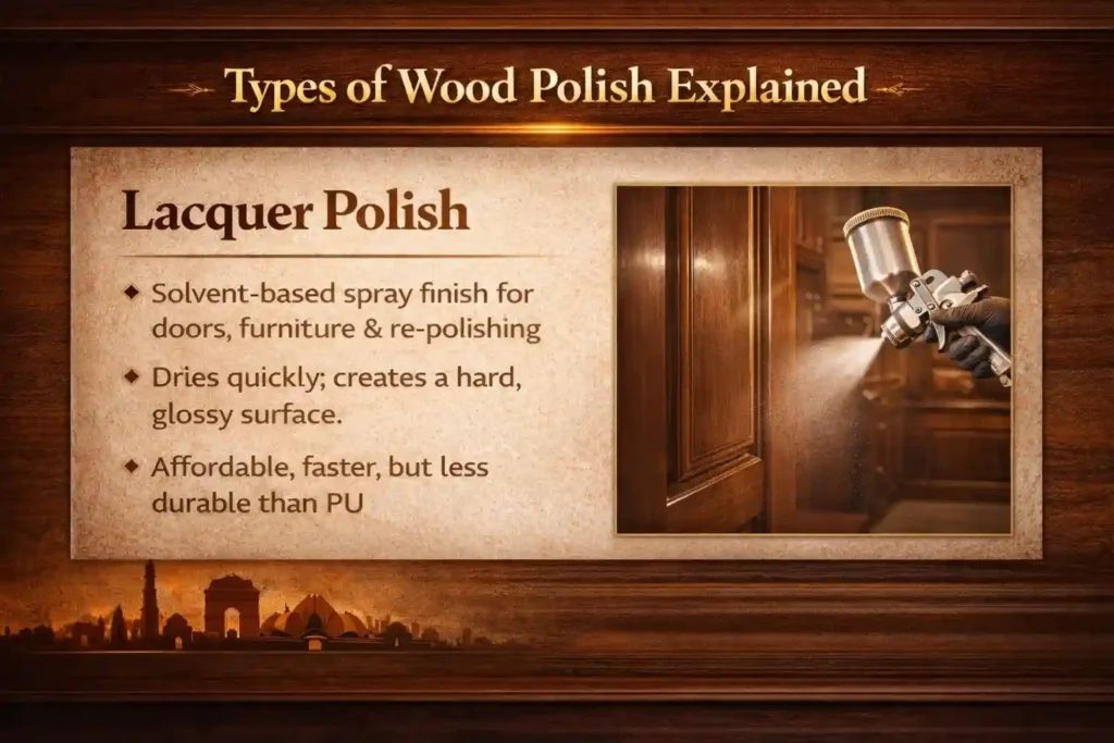 lacquer polish spray on wooden door glossy finish fast drying wood polish Delhi