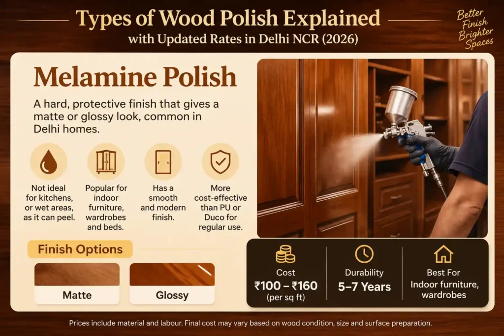 melamine polish wood furniture matte glossy finish wardrobes indoor furniture Delhi