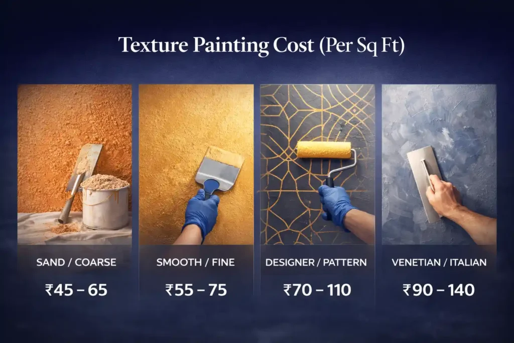 Texture painting cost per sq ft in Delhi for sand smooth designer and Italian finishes