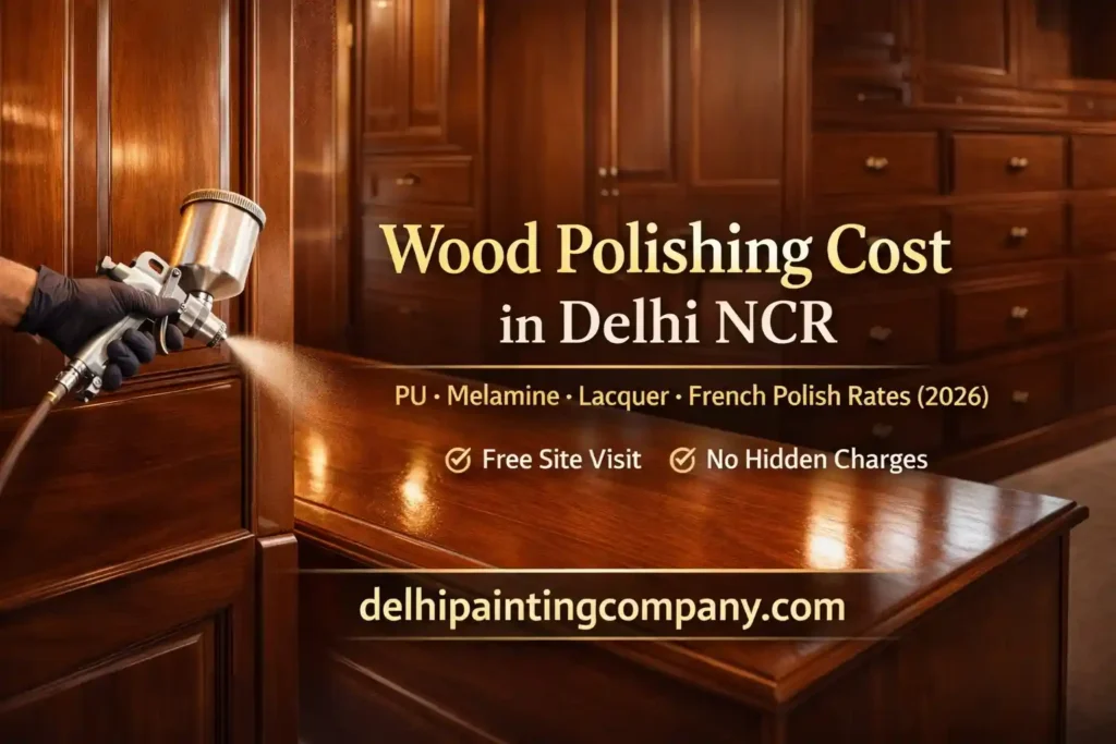 wood polishing cost in Delhi NCR 2026 PU melamine lacquer furniture polishing services