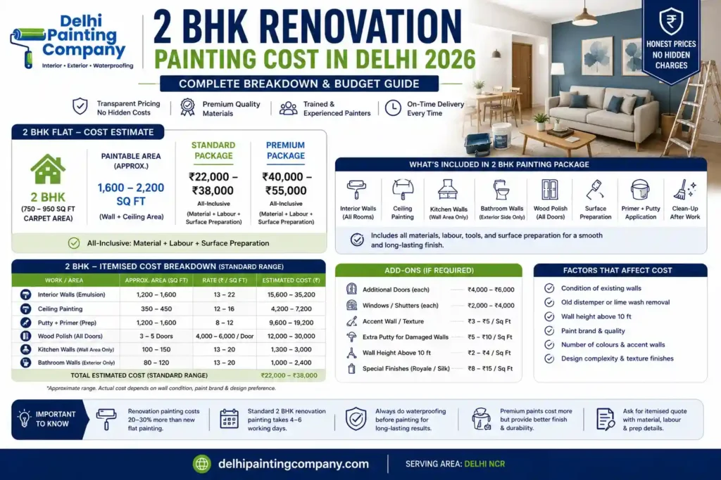 2BHK renovation painting cost in Delhi with standard and premium painting package details