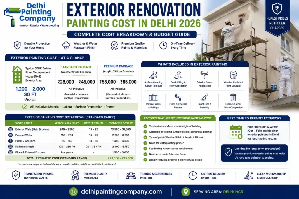 Exterior renovation painting cost in Delhi for homes builder floors and independent houses