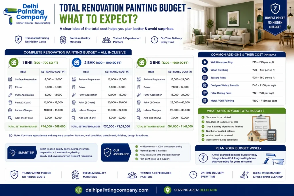 total home renovation painting budget delhi