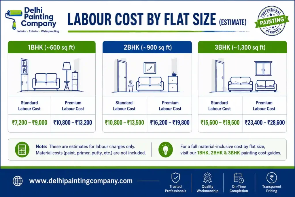 Estimated painting labour cost for 1BHK, 2BHK and 3BHK flats in Delhi