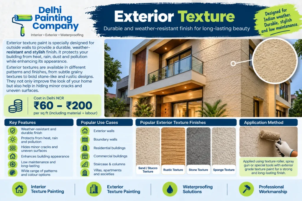 Exterior texture paint finish for facades and boundary walls in Delhi NCR