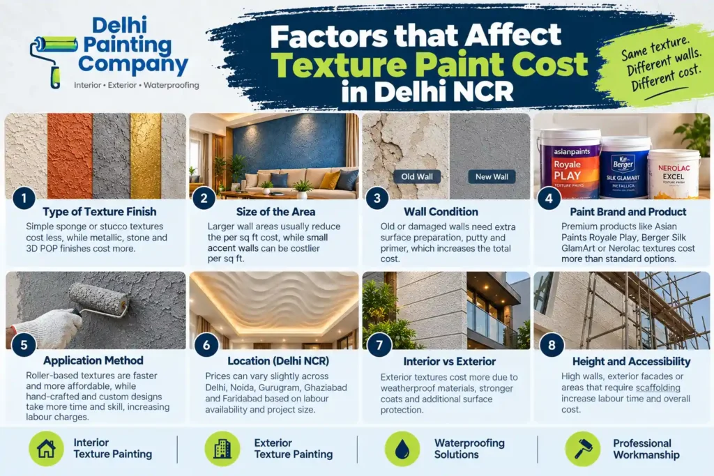Factors affecting texture paint cost in Delhi NCR including texture type, wall condition and application