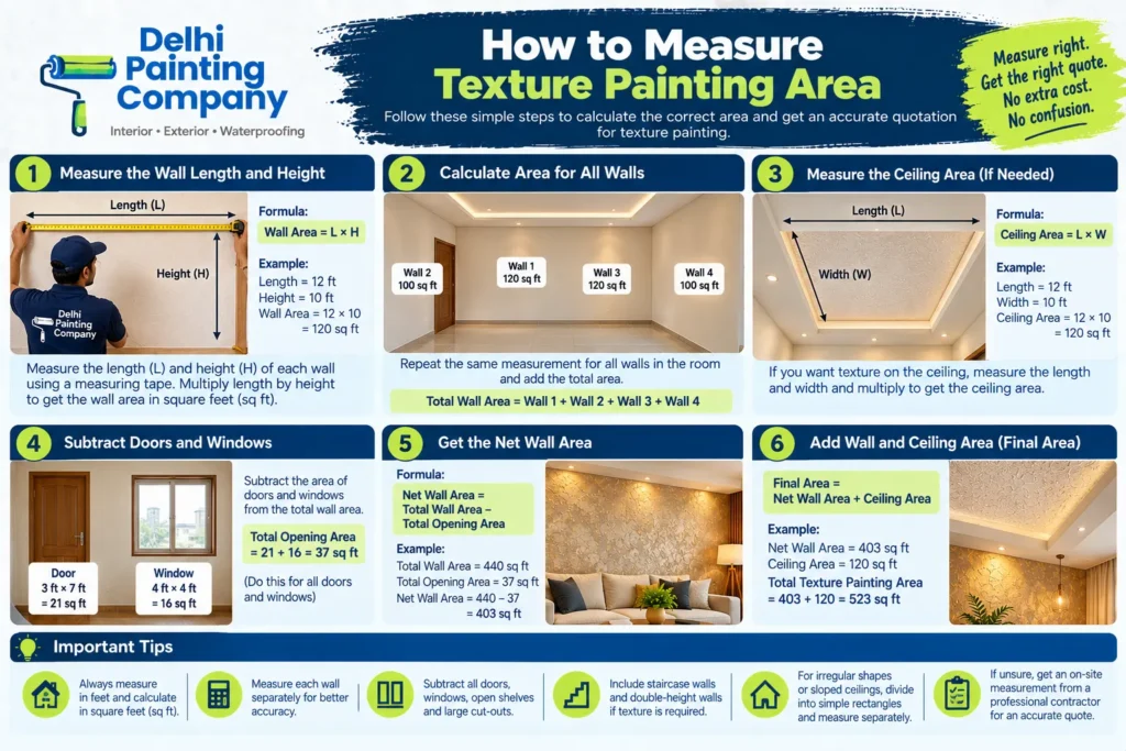 How to measure wall area for texture painting using length and height measurements
