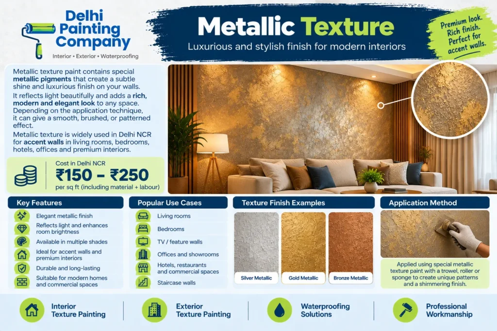 Metallic texture paint finish with decorative wall effect and cost in Delhi NCR