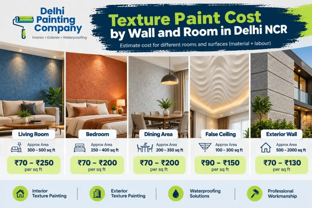 Texture paint cost by wall and room size in Delhi NCR with price estimates for different textures