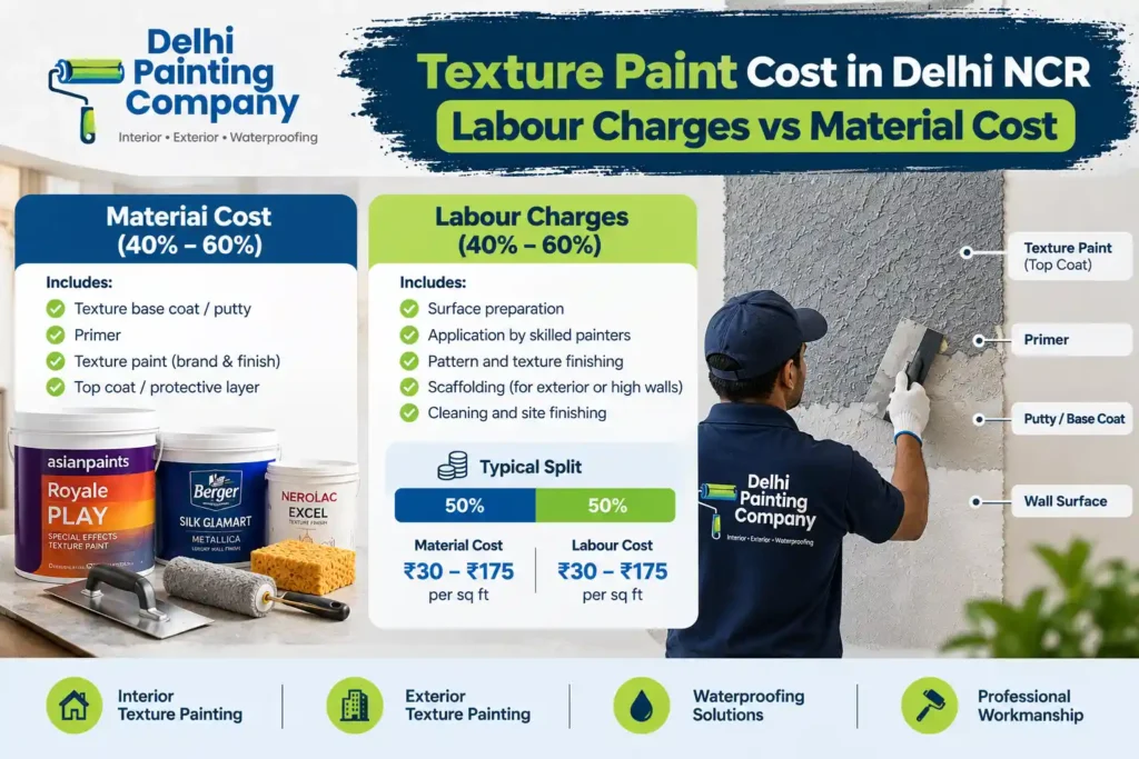 texture paint labour vs material cost delhi